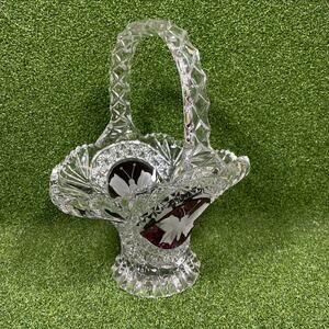 Vintage Hofbauer Byrdes Cut To Clear Ruby Crystal Handled Basket